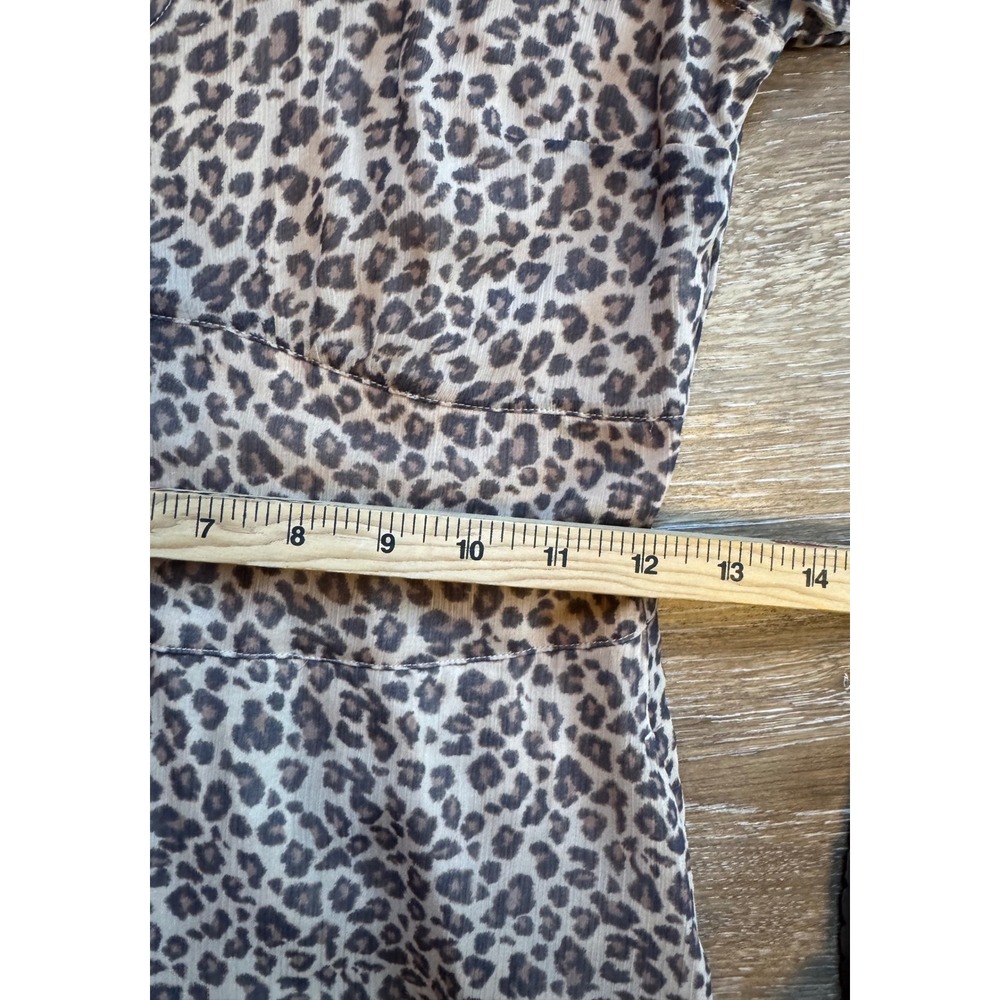 Abercrombie & Fitch Leopard V-Neck Ruffle Mini Dress XS Long Sleeve Smocked - Picture 5 of 13
